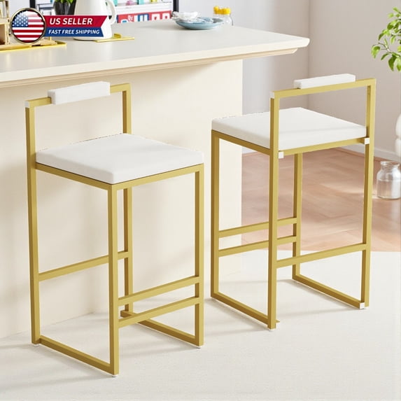 Hassch Set of 2 Upholstered Velvet Counter Height Bar Stools, Armless Design with Soft Cushioned Seat and Reinforced Metal Base, 220lb Capacity (White+Gold)