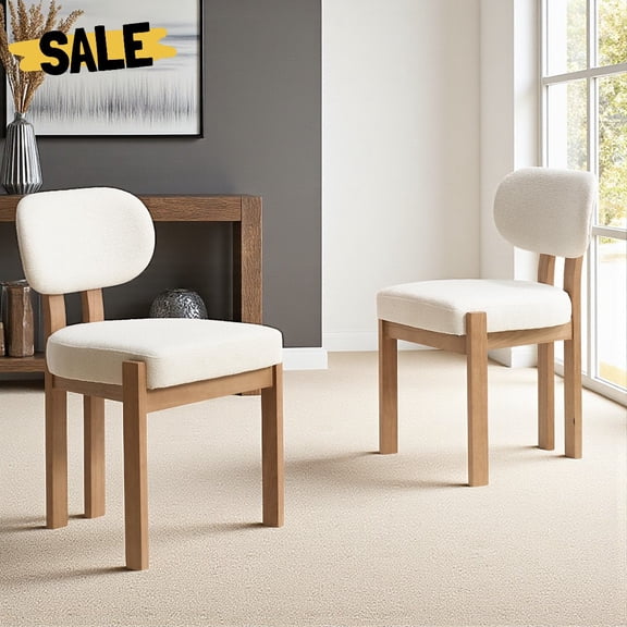 Hassch Set of 2 Chenille Upholstered Dining Chairs, Comfortable Accent Side Chairs with Padded Seat and Adjustable Foot Nails, Beige