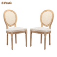 thumbnail image 1 of Hassch Set of 2 French Farmhouse Dining Chairs, Rustic Side Chairs with Upholstered Linen Seat, Oval Rattan Backrest, Antique Solid Wood Legs (Beige), 1 of 9