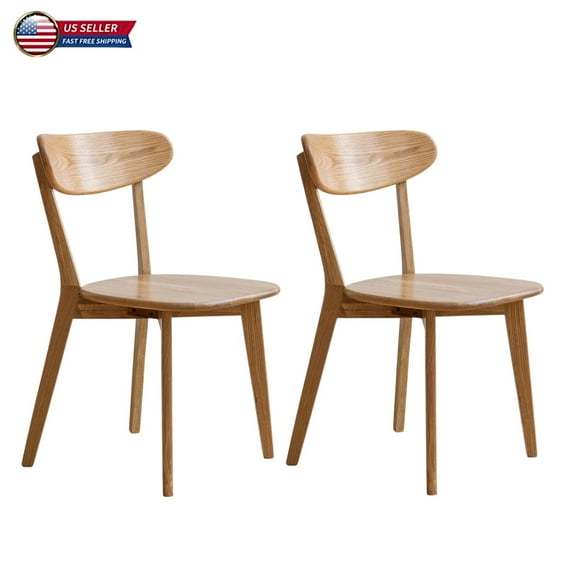 Hassch Set of 2 Mid Century Modern Solid Wood Dining Chairs, Kitchen Side Chairs with Ergonomic Curved Backrest and Wide Seat, Oak Finish