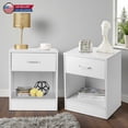 thumbnail image 1 of Hassch Set of 2 Nightstands with Drawer and Open Shelf, 2-Tier Bedside Table, Modern Minimalist Design for Modern Bedrooms (White), 1 of 8