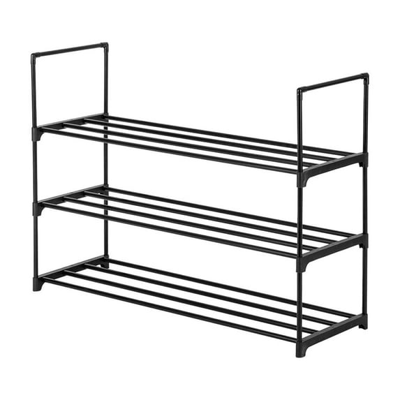Hassch Shoe Rack, 3-Tier Stackable Shoe Organizer for Entryway, Metal Storage Shelf for 12-15 Pairs, Black