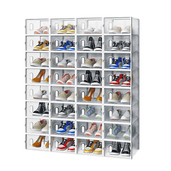 Hassch Shoe Storage Boxes Set of 36, Plastic Stackable Sneaker Containers, Small Shoe Display Case Organizer for Entryway, Closet, Under Bed, White