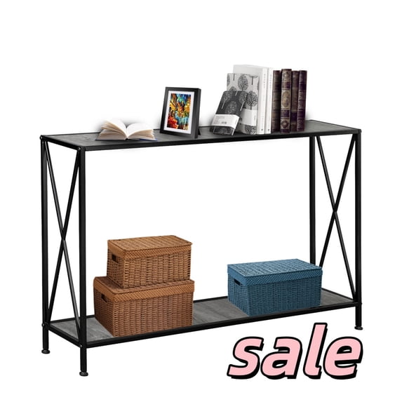Hassch Simple Style Entryway Table with Iron Frame, Narrow Console Sofa Table with Open Shelf for Foyer,Living Room, Black