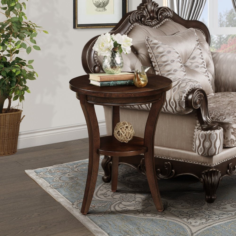 Hassch Small Side Table, 16 inch Round End Table with Open Shelf, 2 ...