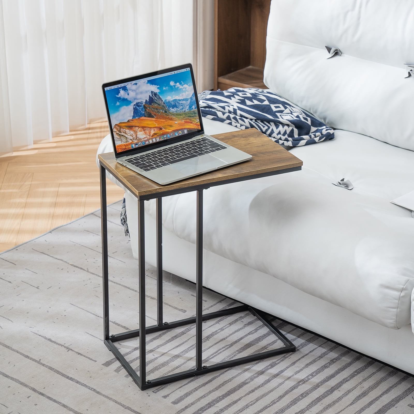 Hassch Sofa Side Table, C-Shape Computer Desk, Space-Saving Metal Frame ...