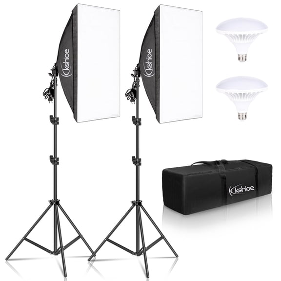 Hassch Softbox Lighting Kit, Photo Equipment Studio Softbox 20" x 27", with E27 Socket and 2x5500K Instant Brightness Energy Saving Lighting Bulbs, Black