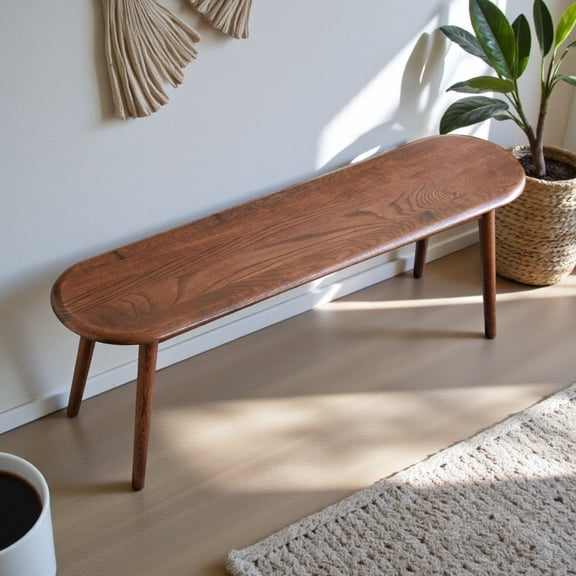 Hassch Solid Oak Wood Bench, 47.24" Oval Dining Room Seating Bench in Walnut Finish, Versatile for Kitchen, Entryway or Bedroom, Easy Assembly