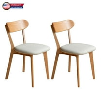 Hassch Solid Oak Wood Dining Chairs Set of 2, Kitchen and Dining Side Chairs with White Padded Upholstered Seat, Ergonomic Curved Backrest, FAS-Grade Oak Construction, Natural Finish
