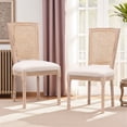 thumbnail image 1 of Hassch Solid Wood Dining Side Chairs Set of 2, French Farmhouse Style Armless Kitchen Chairs with Cream Linen Fabric Padded Seat and Breathable Rattan Backrest, 1 of 8