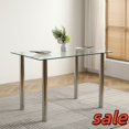 thumbnail image 1 of Hassch Square Dinner Table with Tempered Glass Tabletop, Modern Dining Kitchen Table with 4 Metal Legs, Easy Aseembly, 1 of 5
