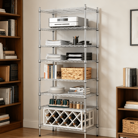 Hassch Storage Shelves 8-Tier Metal Shlef, Adjustable Shelf Organizer for Closet,Kitchen, Pantry Room, Silver
