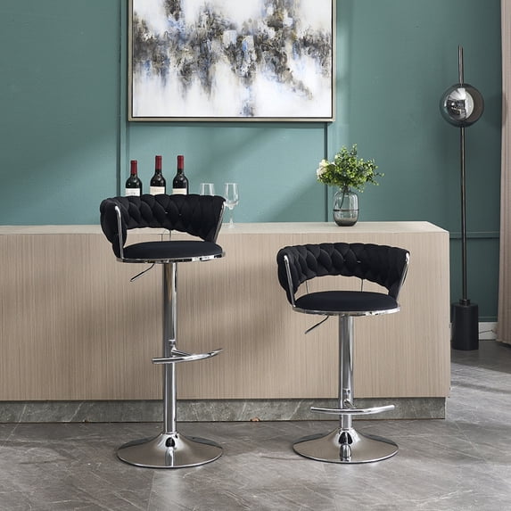 Hassch Swivel Bar Stools Set of 2, 30.1" - 38.1" Counter Height Barstool with Metal Legs, Upholstered Bar Chair for Home, Kitchen Island, Easy Assembly, Black