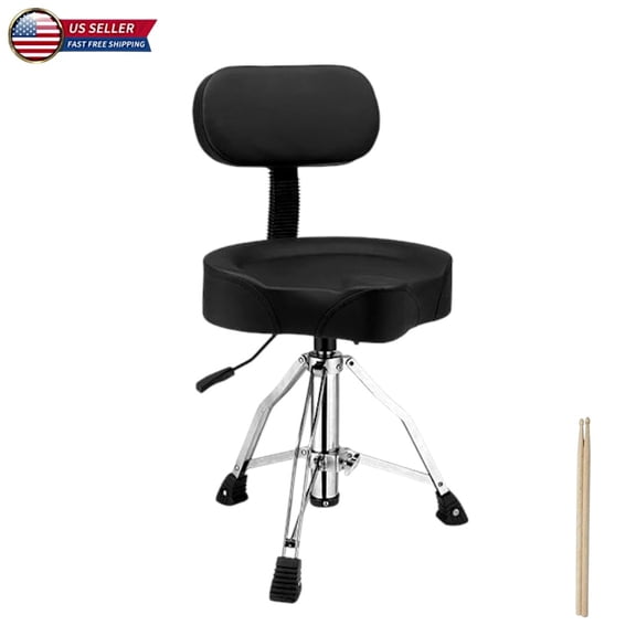 Hassch Swivel Drum Throne with Backrest, Height-Adjustable Hydraulic Drum Stools with Thick Padded Saddle Seat, 440LBS Load, Including 1 Pair Drumsticks (Black)