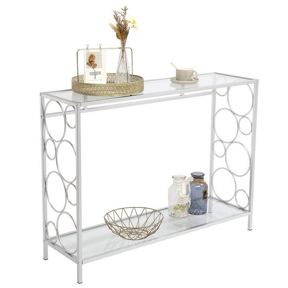Hassch Toughened Glass Console Table,Clear Glass Accent Console Sofa Table,Entry Tables with Shelf for Hallway, Sofa Living Room,Narrow Spaces