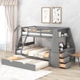 thumbnail image 1 of Hassch Twin Over Full Bunk Bed with Trundle and Built-in Desk, Solid Wood Bunk Bed Frame with Three Storage Drawers and Shelf (Gray), 1 of 8