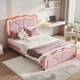 thumbnail image 1 of Hassch Twin Size Platform Bed with Height Adjustable Headboard, Upholstered PU Leather Bed Frame with LED Lights, No Box Spring Needed, Wood Slats Support, Pink, 1 of 7