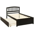 thumbnail image 1 of Hassch Twin Size Wooden Platform Bed Frame with Trundle, Solid Wood Foundation, No Box Spring Needed, Wood Slat Support, Espresso, 1 of 9