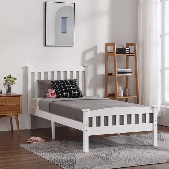 Hassch Twin Size Wooden Platform Bed, White
