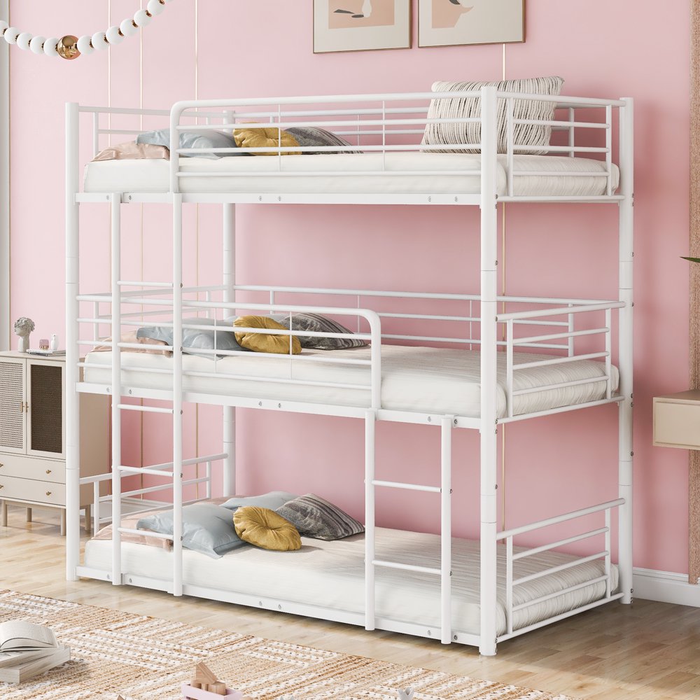 Hassch Twin/Twin/Twin Metal Triple Bunk Bed, Detachable Iron Bed Frame