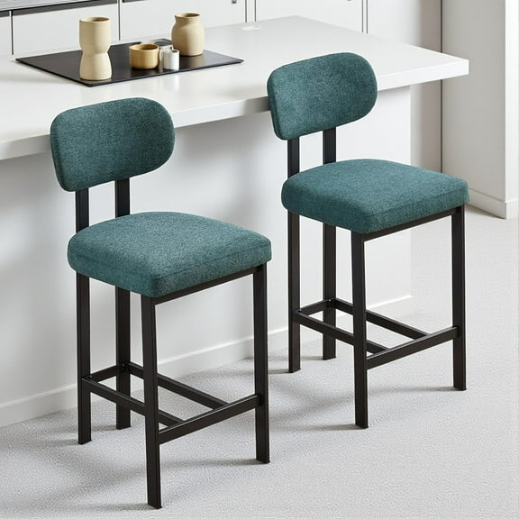 Hassch Upholstered Barstools Set of 2, Armless Counter Height Bar Stools with Curved Backrest, Padded Seat & Sturdy Metal Legs, Antique Green