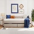 thumbnail image 1 of Hassch Upholstered Daybed with 2 Storage Drawers, Wood Slat Support, Full Size, Beige, 1 of 7