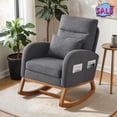 thumbnail image 1 of Hassch Upholstered Rocking Chair, Linen Fabric Glider Rocker with High Back, Accent Chair with Solid Wood Base, Reading Chair with Side Pocket for Living Room Bedroom Balcony, Gray, 1 of 8