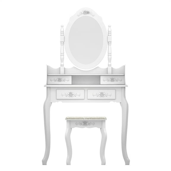 Hassch Vanity Makeup Set with 4 Drawers 360 Degree Rotation Removable Mirror Dresser, White