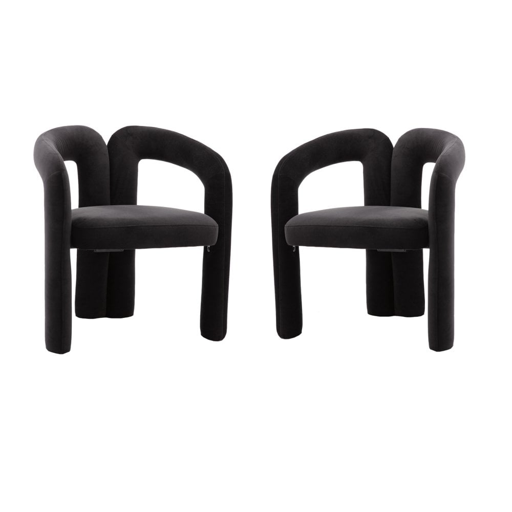 Modern Black Velvet Upholstered Side Chair Set with Metal Frame