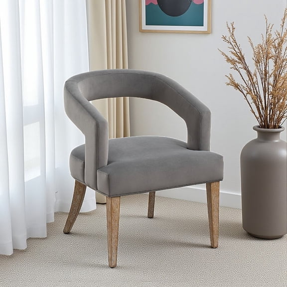 Hassch Velvet Upholstered Barrel Chair with Open Back and Solid Wood Legs, Modern Accent Chair for Living Room, Bedroom & Dining (Gray)