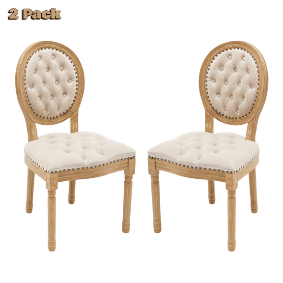 Hassch Velvet Upholstered Dining Side Chairs Set of 2, Luxury French Style Kitchen Chairs with Button-Tufted Backrest, Comfortable Padded Seat, Solid Wood Legs, Nailhead Trim Accents, Beige