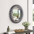 thumbnail image 1 of Hassch Vintage 17" Round Decorative Mirror with Gear Shape Wood Frame, Wall Mounted, Dark Brown, 1 of 8