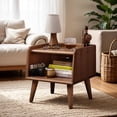 thumbnail image 1 of Hassch Vintage Bedside Table with Open Shelves, Solid Wood Storage Nightstand for Bedroom, Living Room, Small Space, Walnut, 1 of 12