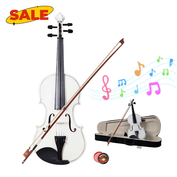 Hassch Violin 4/4, Beginners Starter Acoustic Violin with Case, Bow and Rosin, White