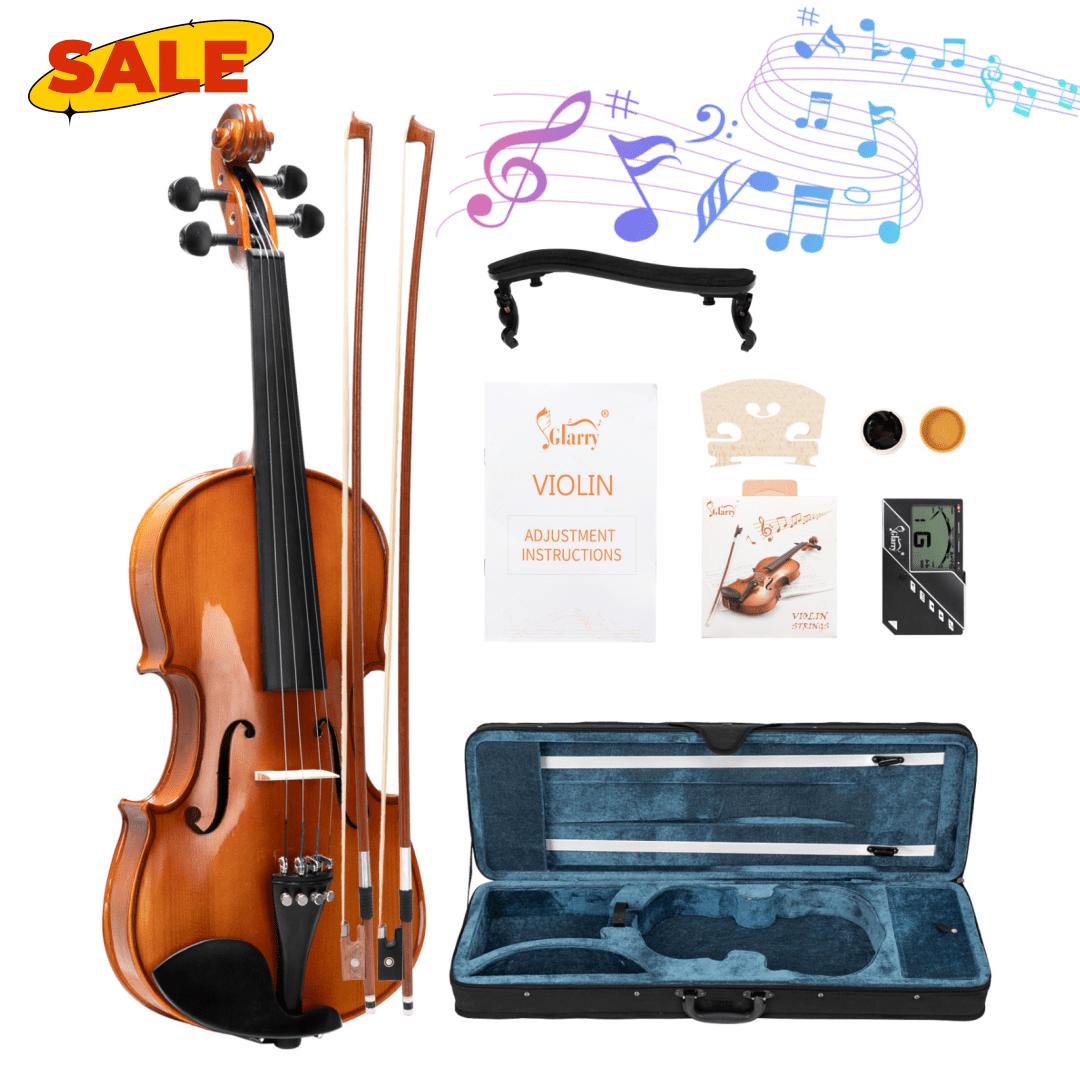 Hassch Violin 4/4, Fiddle Set for Beginner Adults with Case, Bows, Bridge, Extra Strings and Digital Metronome Tuner Tone Generator, Natural Varnish