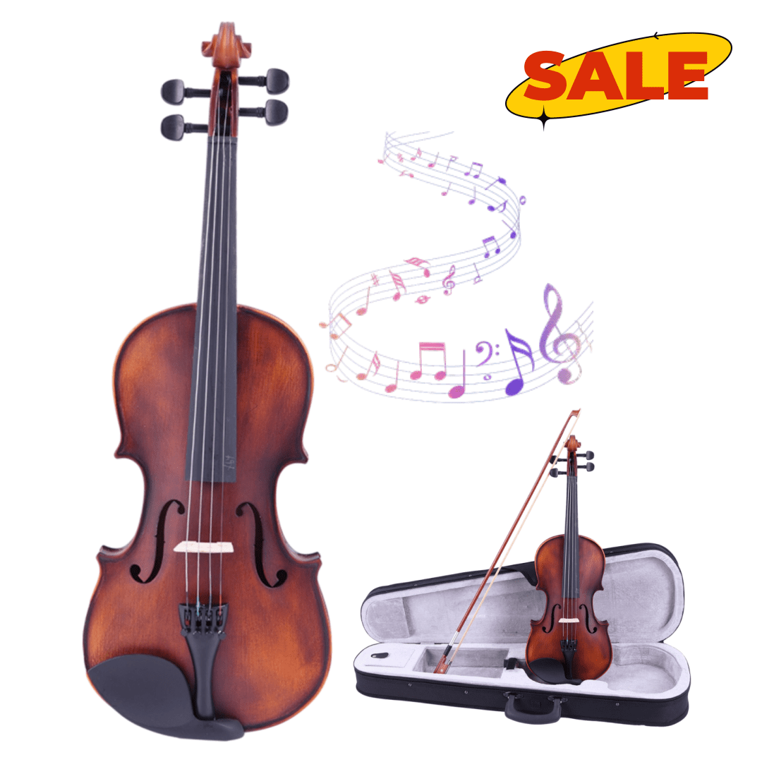 Hassch Violin 4/4 with Case, Rosin and Bow, Fiddle Beginner Set with Strings, Shoulder Rest and Electronic Tuner, Dark Goldenrod