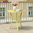 thumbnail image 1 of Hassch Weather Resistant Patio End Table w/ Slatted Top and Adjustable Feet, Round Powder-Coated Metal Side Table for Indoor Outdoor Use, 19.5"Dia x 20"H, Light Yellow, 1 of 7