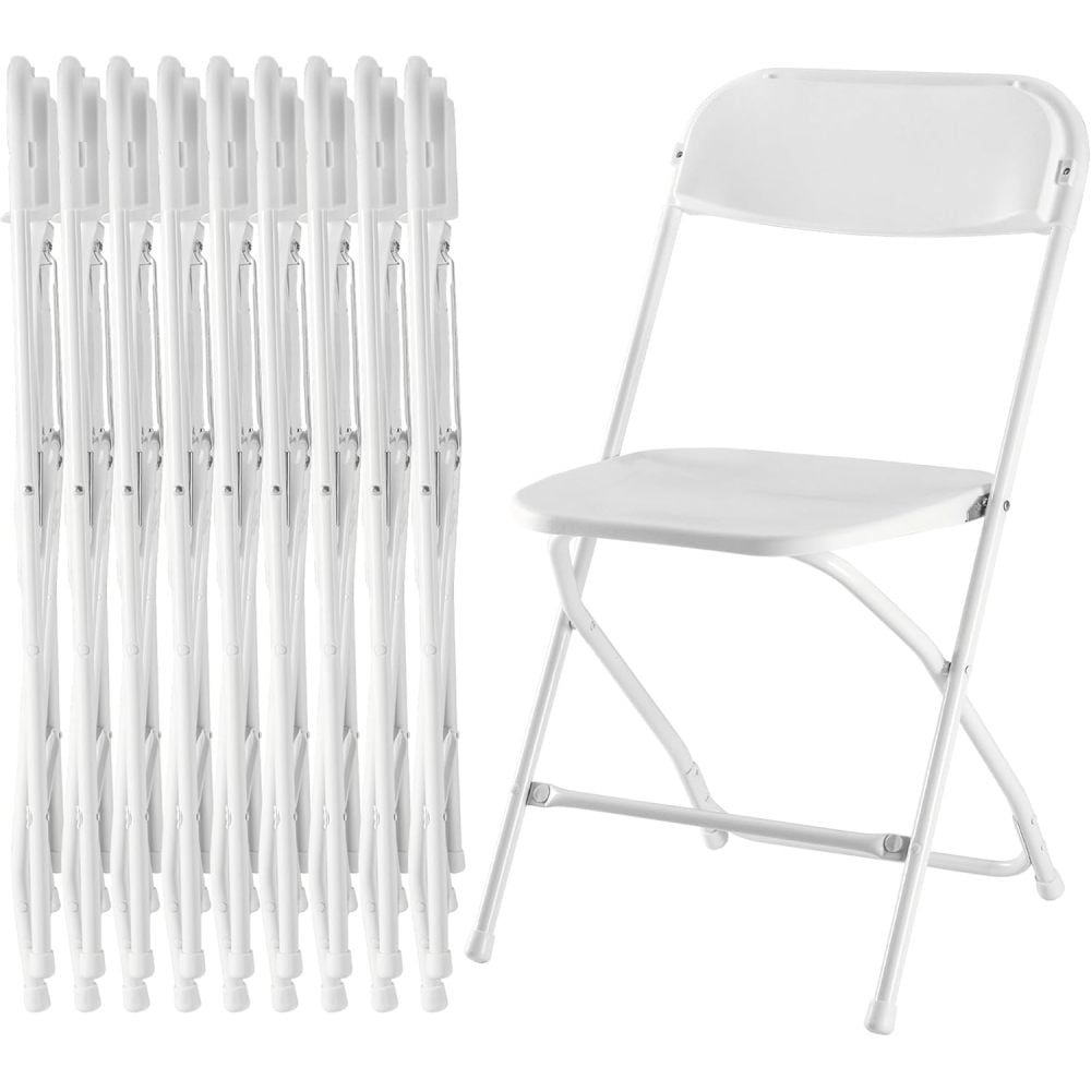 White Metal Frame Foldable Outdoor Chairs, Set of 10