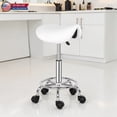 thumbnail image 1 of Hassch White Rolling Saddle Stool, 360° Swivel Backless Chair with 5 Wheels and Ring Pedal, 20"-25.6" Adjustable Seat Height, 1 of 9