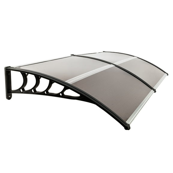 Hassch Window Awning Door Canopy 78"x35" Rain Protection Compact Polycarbonate Hollow Sheet, Brown Board & Black Holder