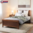 thumbnail image 1 of Hassch Platform Bed, Twin Size Rustic Farmhouse Wooden Bed Frame with Headboard and Footboard, No Box Spring Needed, Walnut, 1 of 9
