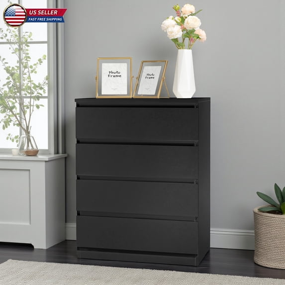 Hassch Wood Simple 4-Drawer Dresser, Storage Chest of Drawers for Bedroom Living Roomm, Easy to Assemble, Black