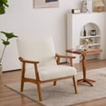 thumbnail image 1 of Hassch Wooden Armchair Teddy Velvet Lounge Chair Backrest Seat, White, 1 of 10