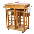thumbnail image 1 of Hassch Wooden Dining Cart Square Rolling Serving Cart with 2-Stools, Foldable Desktop, Brown, 1 of 7