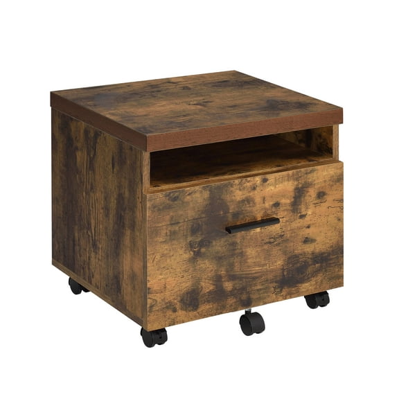 Hassch Industrial Style Under-Desk Mobile File Cabinet with Open Shelf, and Storage Drawer, 19''L x 16''W x 18''H, Weathered Oak Finish