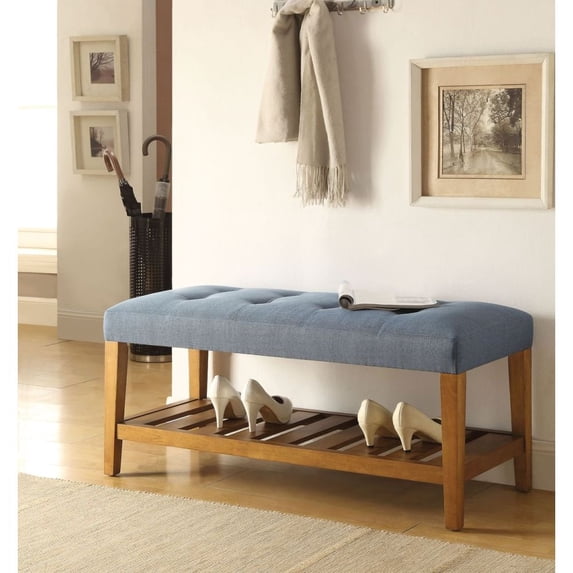 Hassch Wooden Shoe Bench Entryway 4-Tiers Bench with Upholstered Cushion, Blue