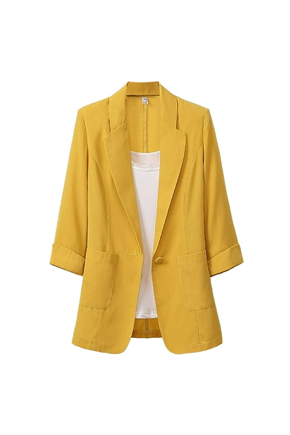 Clearance Blazer Casual Blazer Suit Cotton and Linen Medium Length Large Size Women's Suit Jcket M-3XL