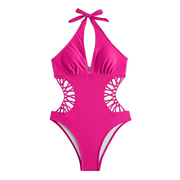 Hassda Clearance High Waisted Bikini Sets For Women Women Bikini Swimsuit Set With Thin Ribbon Neck Sexy Hollow Out Swimsuit Set Two Piece Swimsuit For Women Pink S-XL