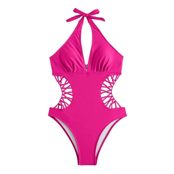 Hassda Clearance High Waisted Bikini Sets For Women Women Bikini Swimsuit Set With Thin Ribbon Neck Sexy Hollow Out Swimsuit Set Two Piece Swimsuit For Women Pink S-XL