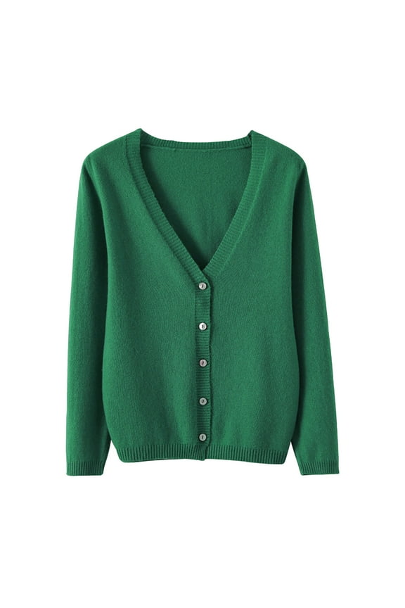 Clearance Knit Cardigan Sweaters Women's Button Up Coats Women's Spring and Autumn Leisure Loose Solid Long Sleeve V Neck Button Knitted Soft Cardigan Coat S-XXL